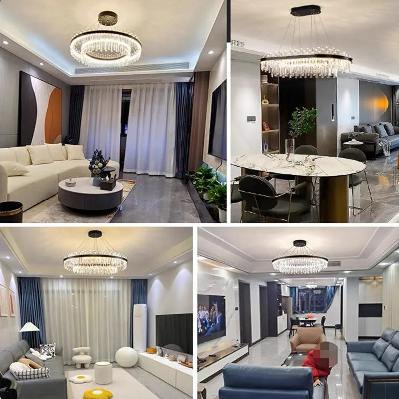 Afralia™ Luxury Circular Crystal LED Pendant Lights for Modern Living & Dining Rooms