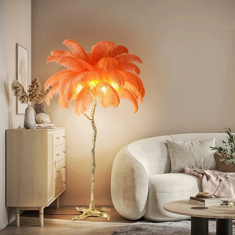 Afralia™ Elegant Feather Floor Lamp with Adjustable Bulbs for Stylish Home Decor