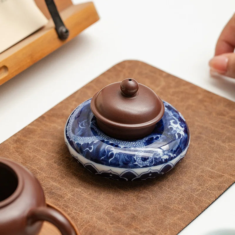 Afralia™ Blue White Porcelain Teacup Tray Set, Chinese Retro Home Decor Accessory