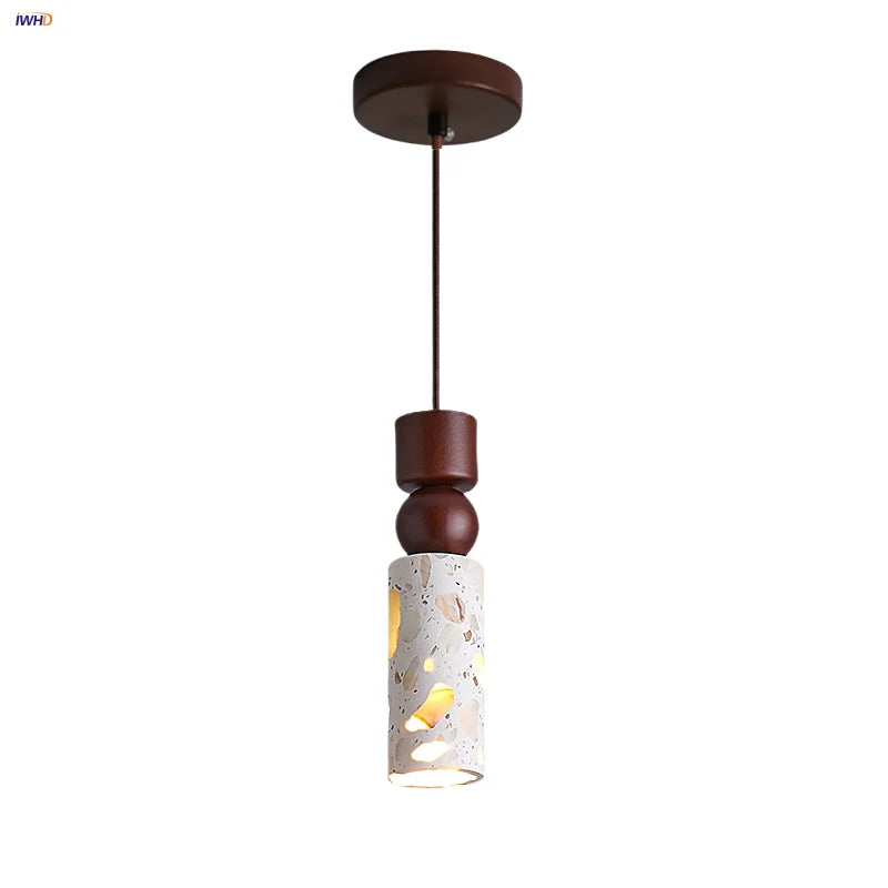 Afralia™ Stone LED Pendant Lights Wood Ball Terrazzo Hanging Lamp
