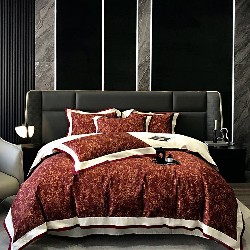 Afralia™ 100S Egyptian Cotton Print Bedding Set for Queen King Ru Size