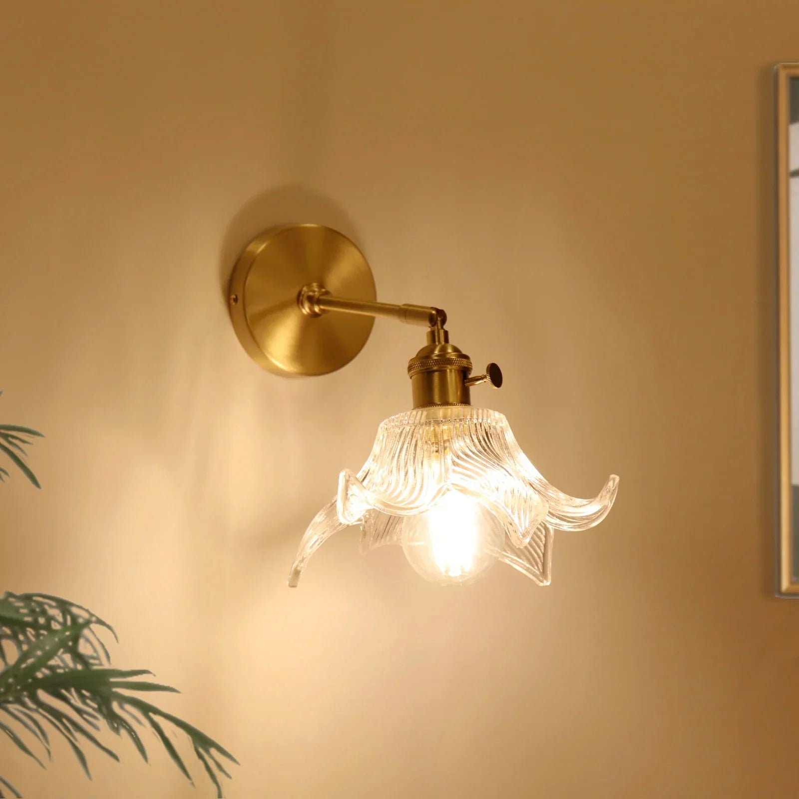 Afralia™ Clear Flower Glass LED Wall Lamp with Pull Chain Switch