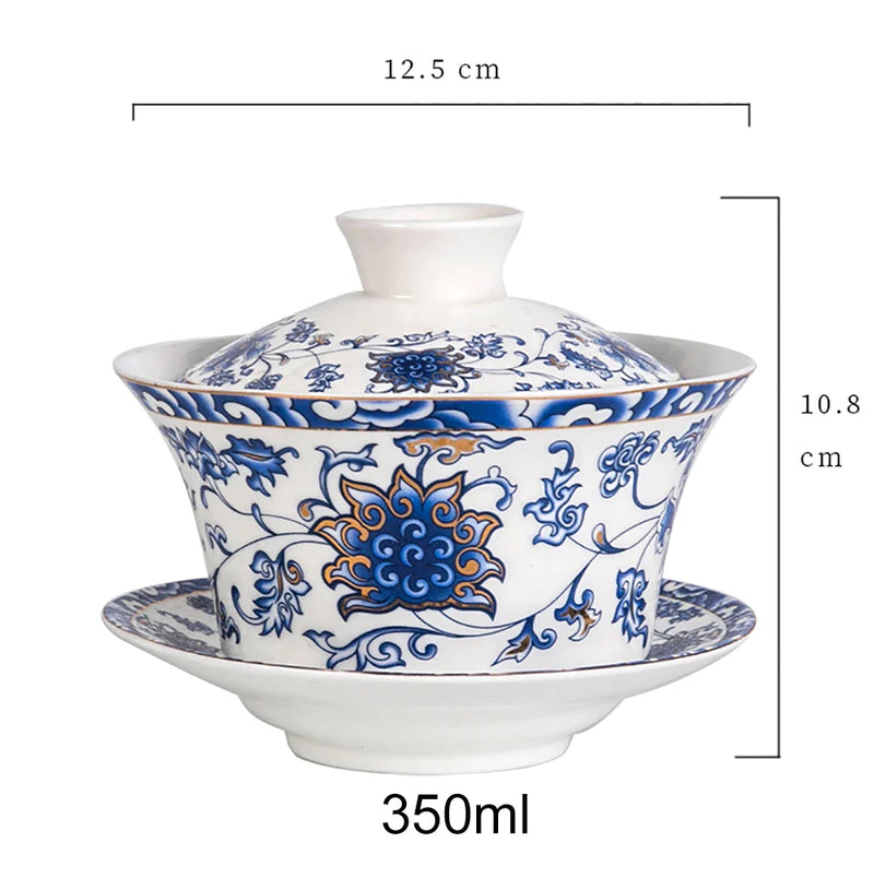 Afralia™ 350ml Ceramic Gaiwan Porcelain Tea Cup Set