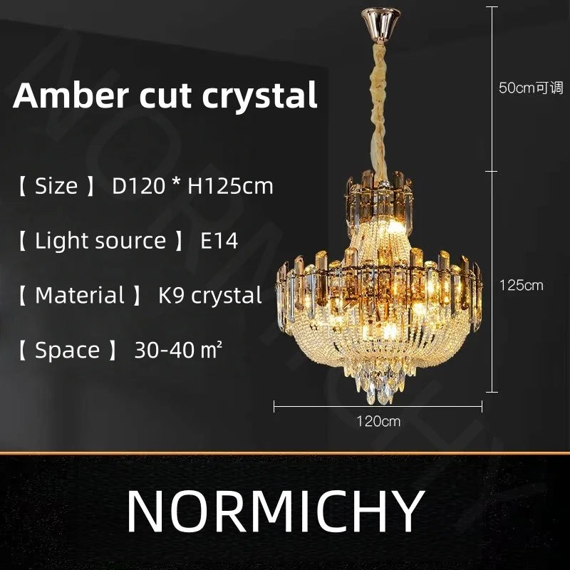 Afralia™ Light Luxury Crystal Ceiling Chandelier in Amber & Smoky Grey, LED Elegant Lustre