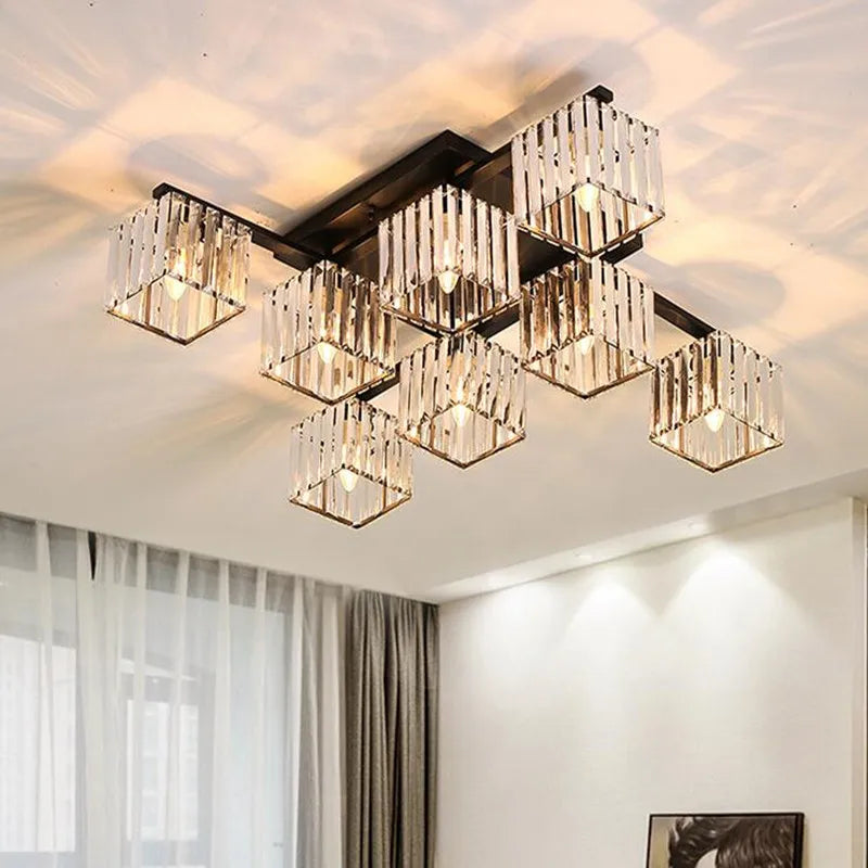 Afralia™ Square Crystal Ceiling Lamp: Modern Lighting for Living Room