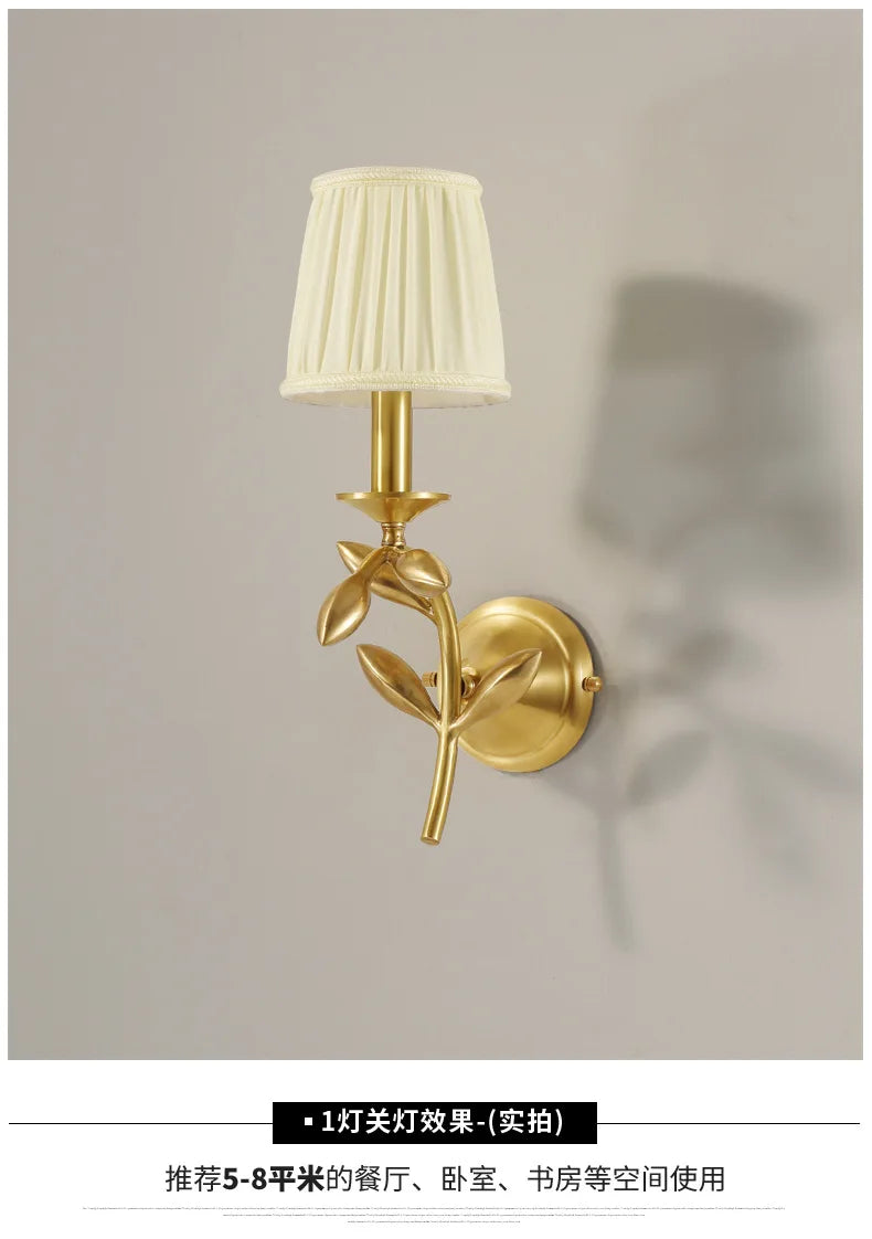 Afralia™ European Bedroom Wall Lamp Gold Branch Jade Leaf Design