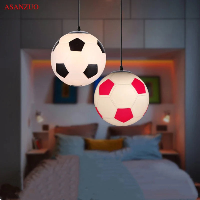 Afralia™ Football Shape LED Glass Pendant Ceiling Light for Kids Boys Bedroom