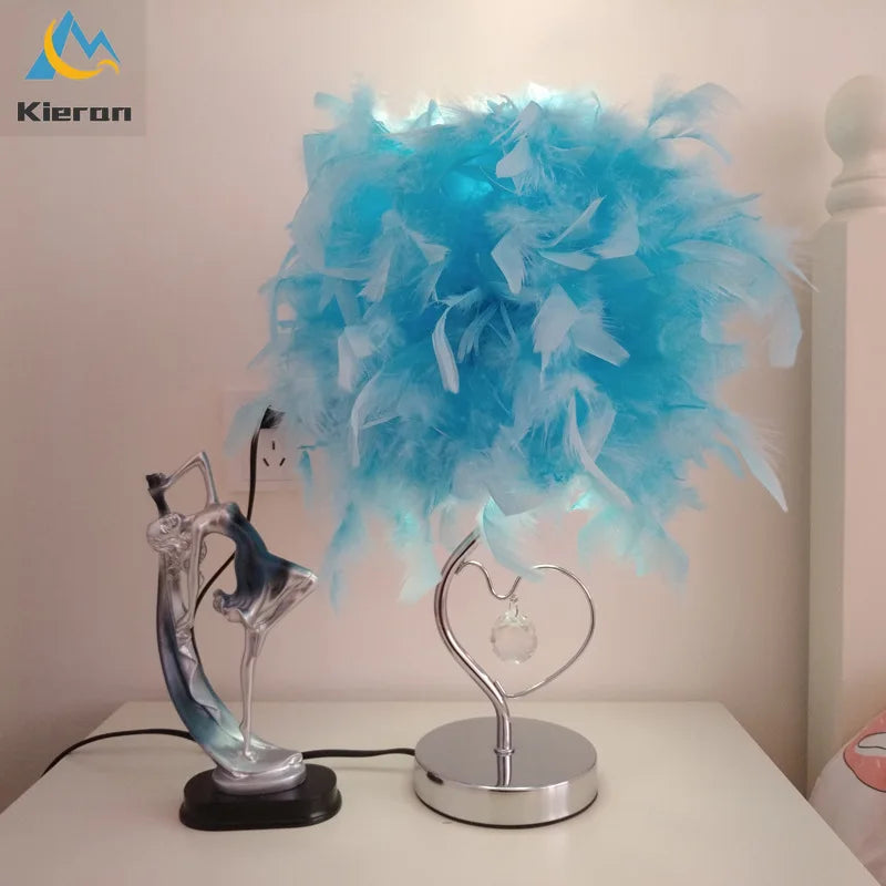 Afralia™ Crystal Feather LED Table Lamp for Bedroom, Study, & Living Room