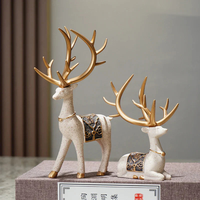 Afralia™ Deer Figurine Set | Resin Elk Reindeer Sculpture for Christmas Decoration