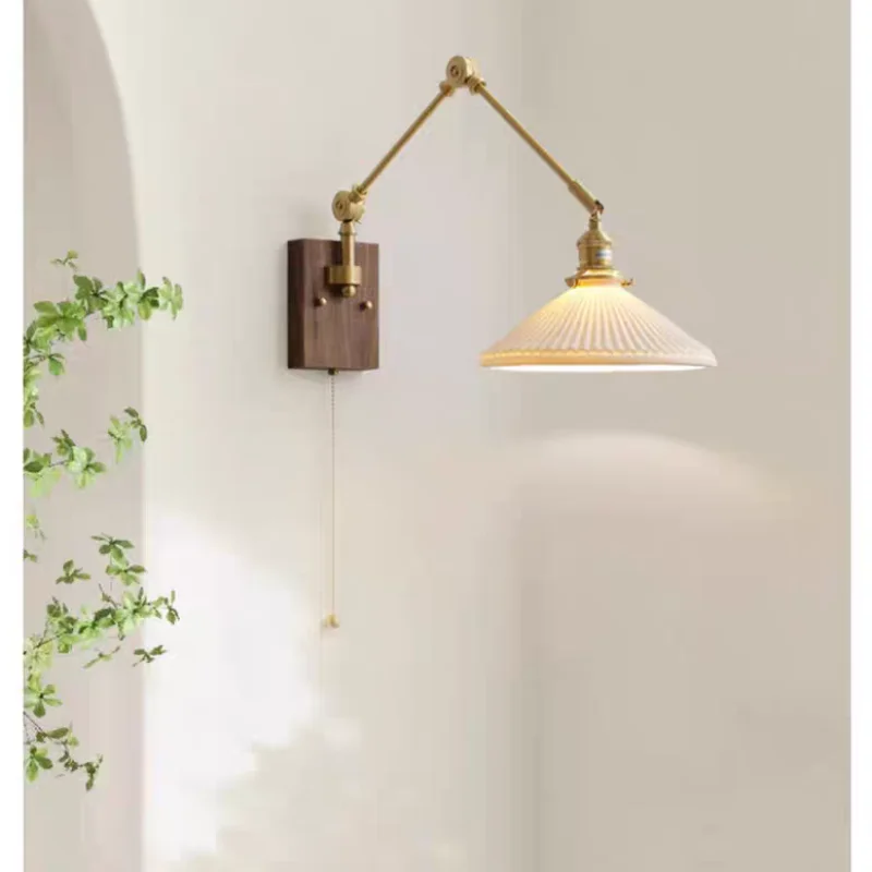 Afralia™ Rotatable Wood LED Wall Sconce with Pull Chain Switch.