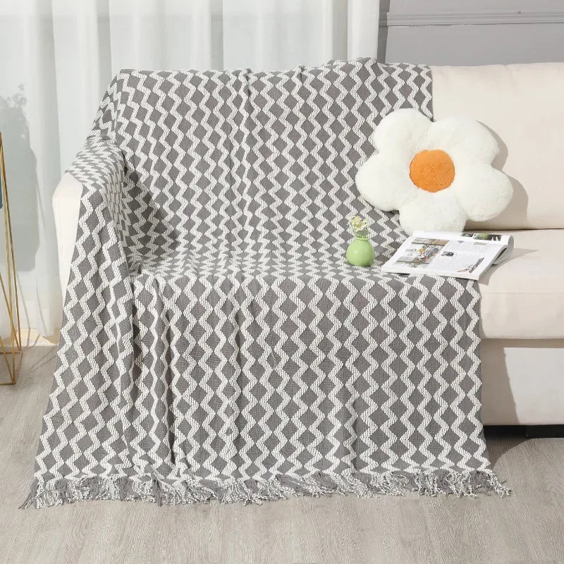 Afralia™ Knitted Tassel Hem Blanket: Cozy Warmth for Home, Office, Sofa, and More