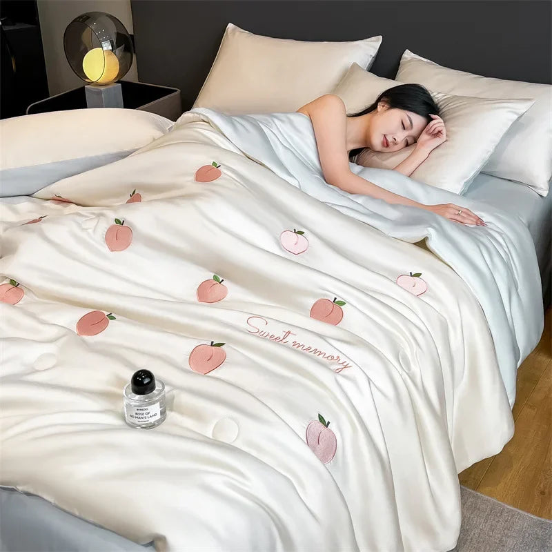 Afralia™ Washed Satin Embroidered Cool Blanket - Soft Skin-Friendly Summer Quilt
