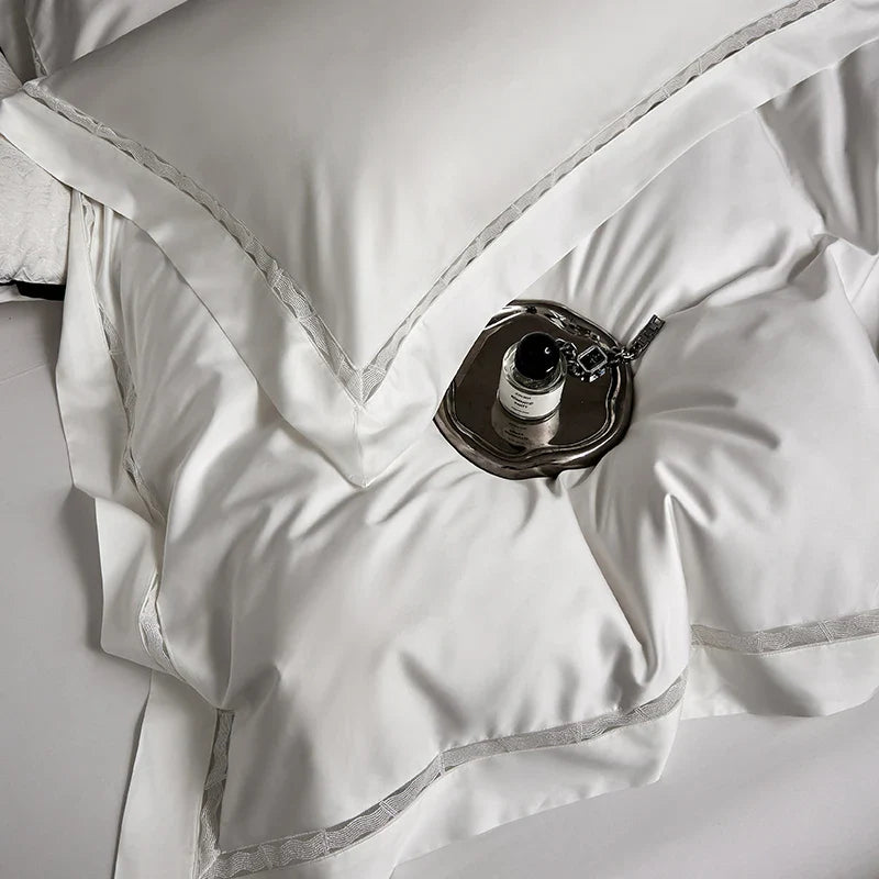 Afralia™ Hollow Lace Wide Edge Luxury Bedding Set with Soft Silky Finish