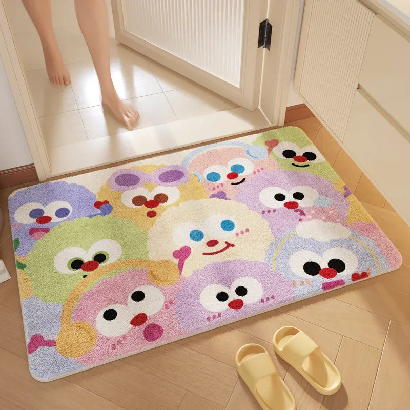 "Afralia™ Cartoon Print Bathroom Carpet: Soft, Absorbent & Anti-Slip Entrance Mat"