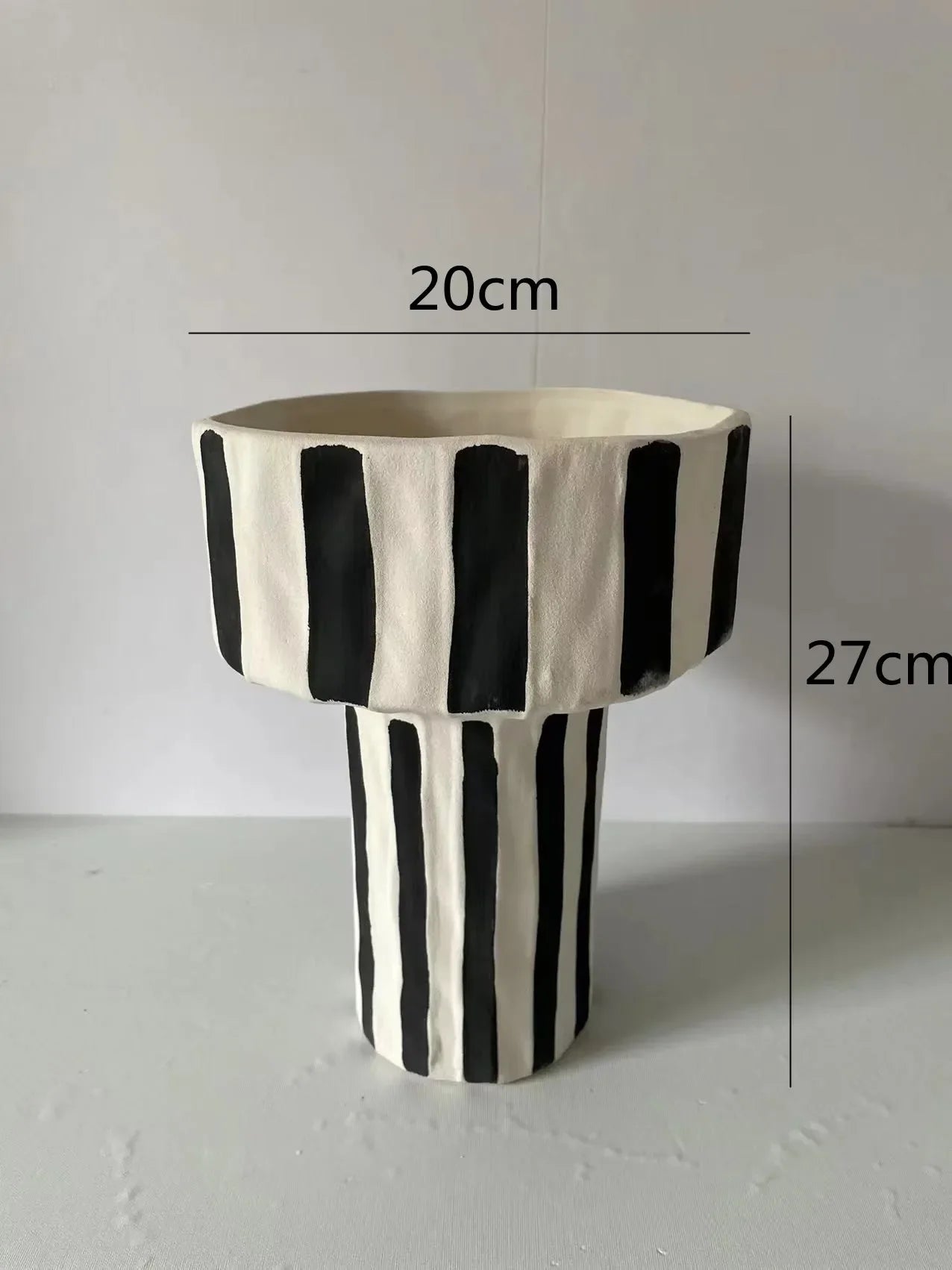 Afralia™ Striped Wide Mouth Ceramic Vase - Geometric Flowerpot Handicraft Ornaments