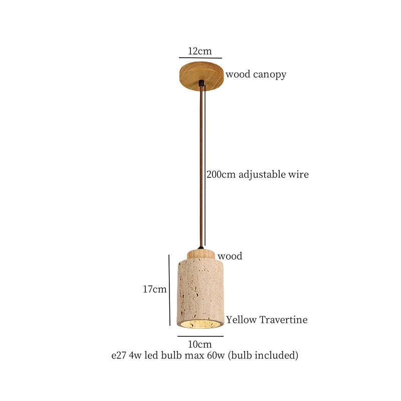 Afralia™ Wood Yellow Travertine LED Pendant Lights for Home Decor & Cafe