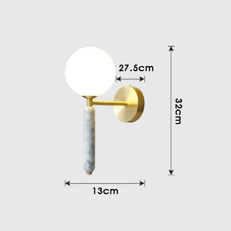 Afralia™ Italian Green Marble Glass Ball Wall Lamp for Hotel Restaurant Decor