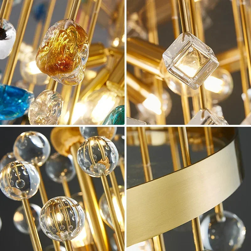 Afralia™ Luxury Glass Chandelier LED Pendant Light for Living Room, Bedroom, and Restaurant