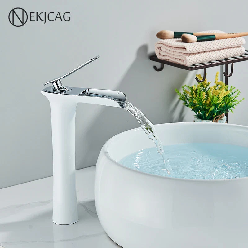 Afralia™ White/Chrome Basin Faucet: Large Water Outlet, Single Hole Installation, Cold & Hot Mixer