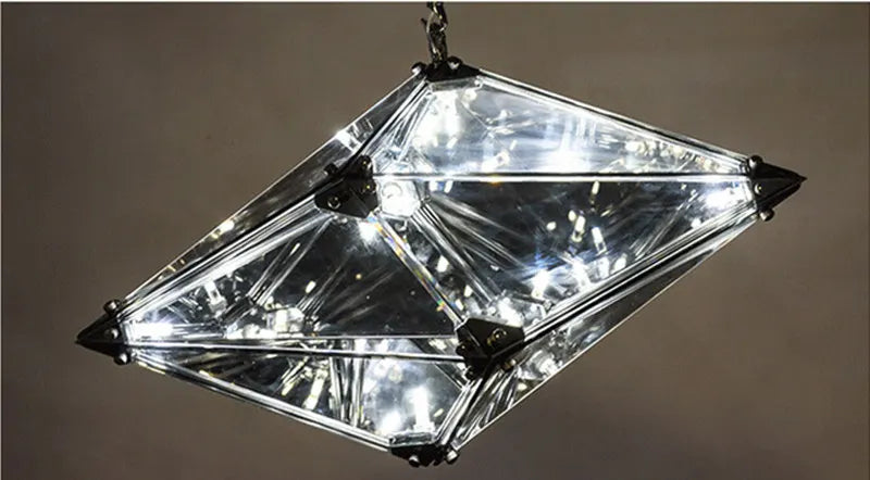 Afralia™ Diamond Glass LED Pendant Light Smoky Gray Amber Hanging Lamp for Living Room