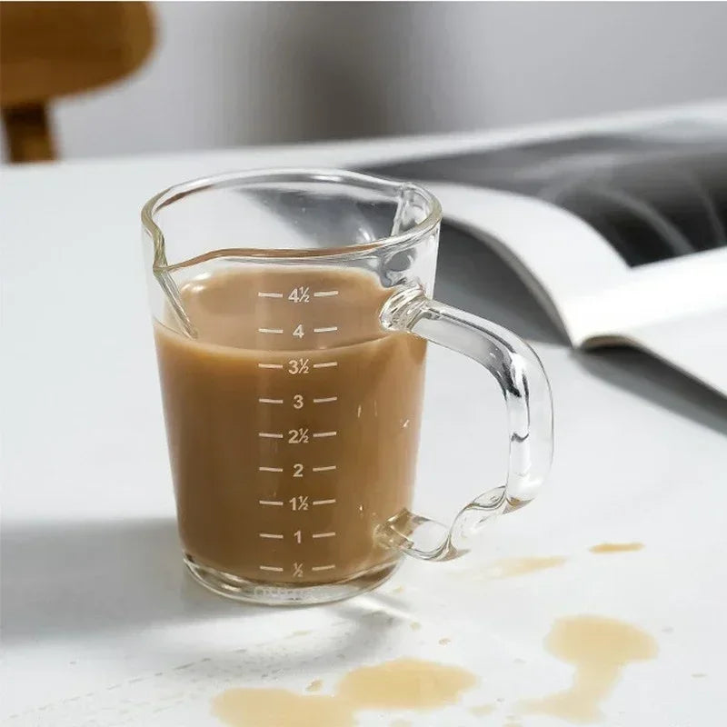 Afralia™ Glass Espresso Measuring Cup Double Mouth Clear Scale Milk Latte Jug
