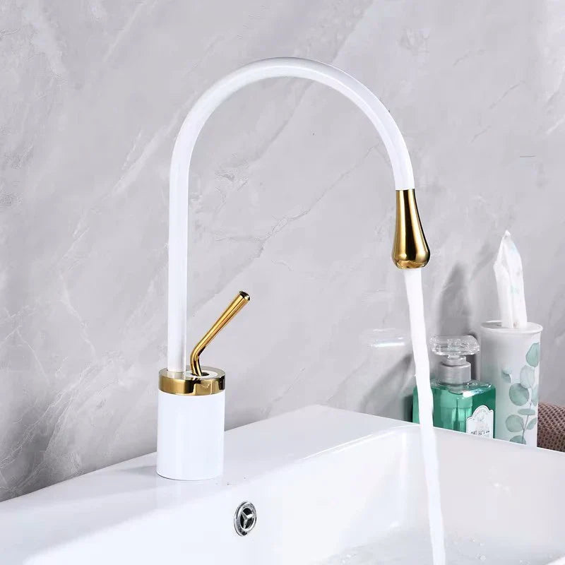 Afralia™ Modern Brass Basin Faucet Single Lever 360 Rotation Spout Mixer Tap