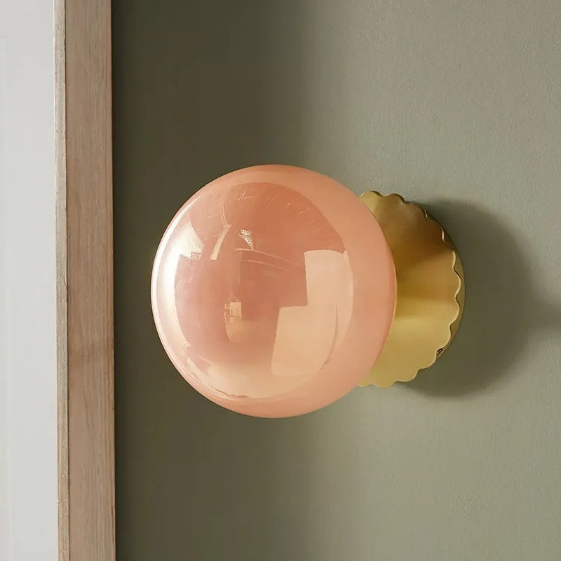 Afralia™ Pink Ball Glass Wall Lamp for Bedroom Living Room LED Illumination