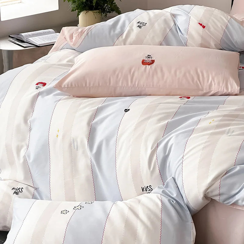 Afralia™ Embroidered Cotton Duvet Cover Set, King Size Bedding Set with Soft Bed Sheet