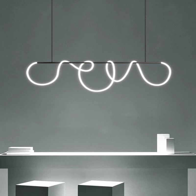 Afralia™ Modern Long Hose LED Chandelier, Black/Gold Pendant Light for Kitchen & Dining Room