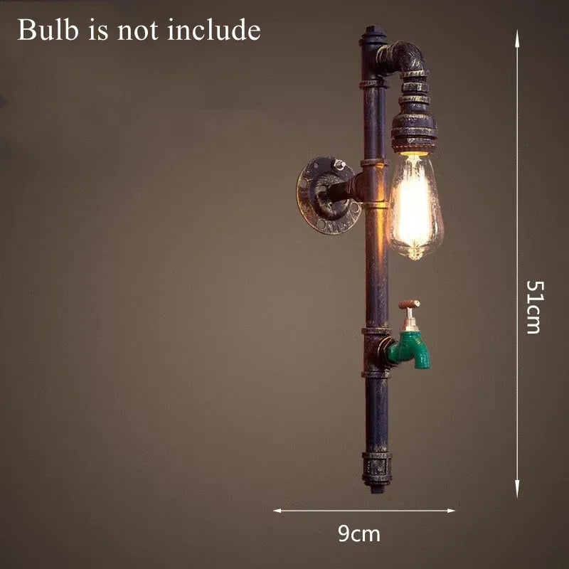Afralia™ Vintage Loft Industrial LED Wall Lamp Iron Rust Water Pipe Sconce Lights