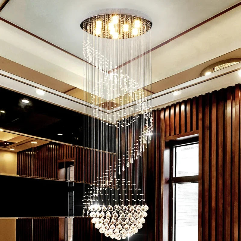 Afralia™ Crystal Staircase Chandelier: Modern LED Indoor Lighting for Living Room, Lobby, and Home