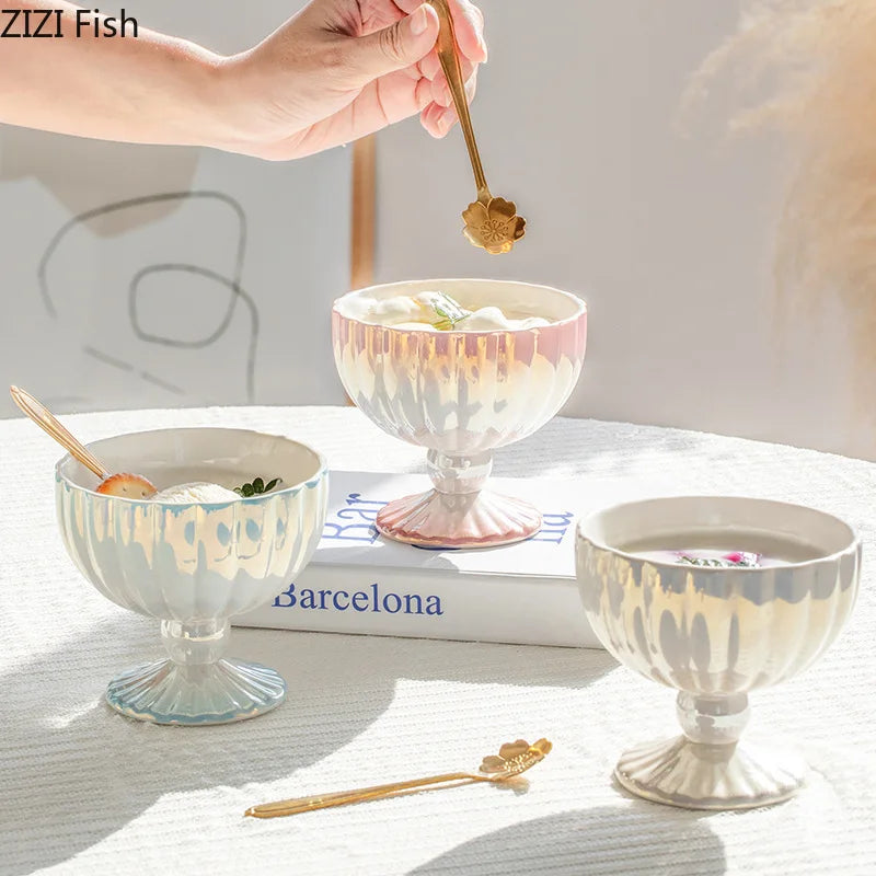 Afralia™ Gradient Gloss Ceramic Dessert Bowl Goblet Jewelry Tray Decor Snack Storage Container