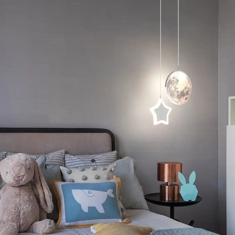 Afralia™ Kids Star Cloud Moon Pendant Lamp with Remote Control Dimming