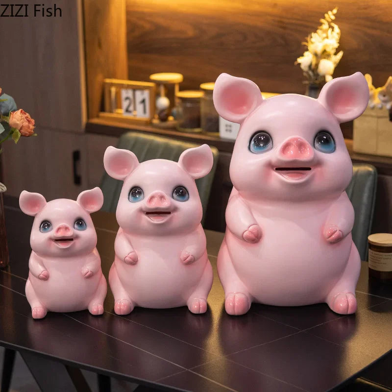 Afralia™ Cartoon Pig Child Savings Jar Piggy Bank Desk Decoration Resin Sculpture