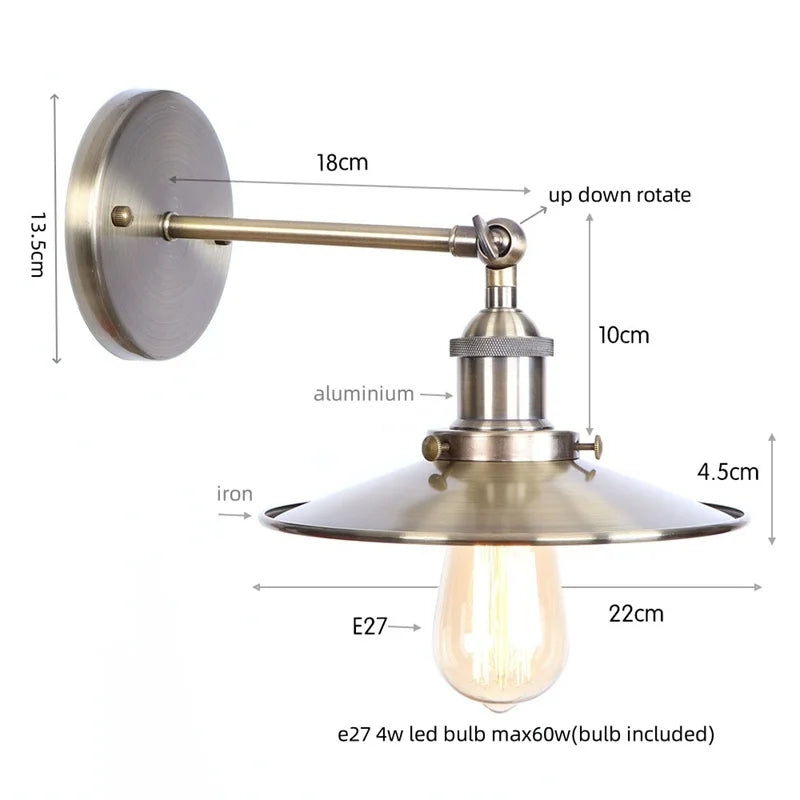 Afralia™ Retro Iron LED Wall Lamp Sconce, Gold Vintage Indoor Luminaire for Bedroom, Cafe