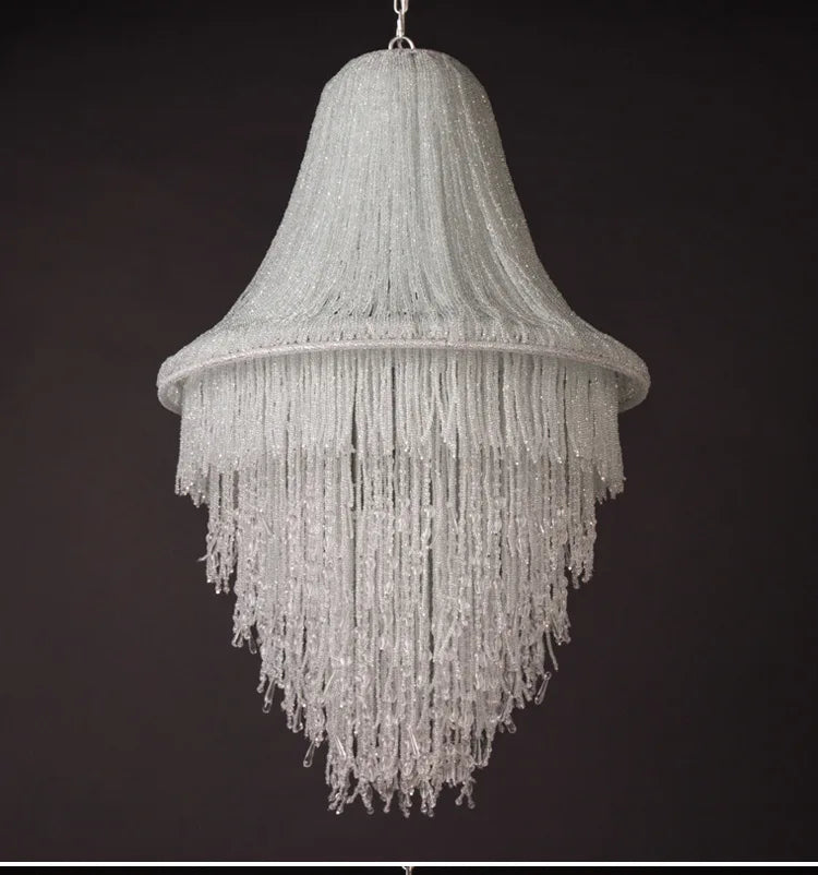 Afralia™ Large Tassel Crystal Chandelier for Foyer Living Room Decor, Colorful Beaded Ceiling Lamp