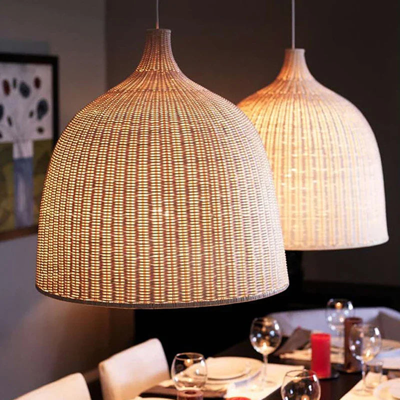 Afralia™ Bamboo Weaving LED Pendant Lights for Home Decor and Dining Room