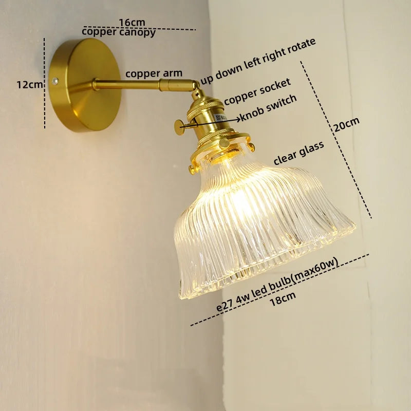 Afralia™ Nordic LED Wall Lights Pull Chain Switch Copper Glass Home Decor