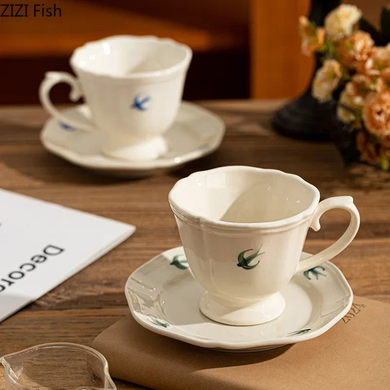 Afralia™ Swallow Porcelain Cup & Saucer Set