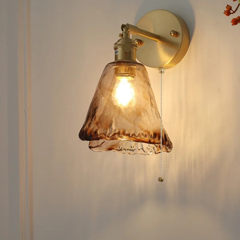 Afralia™ Amber Vintage LED Wall Light Fixture Up Down Rotate Pull Chain Switch