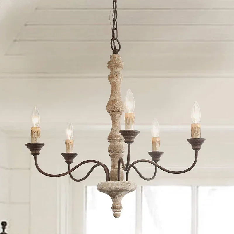 Afralia™ Retro French Wood Chandelier for Living Room, Dining, and Bedroom