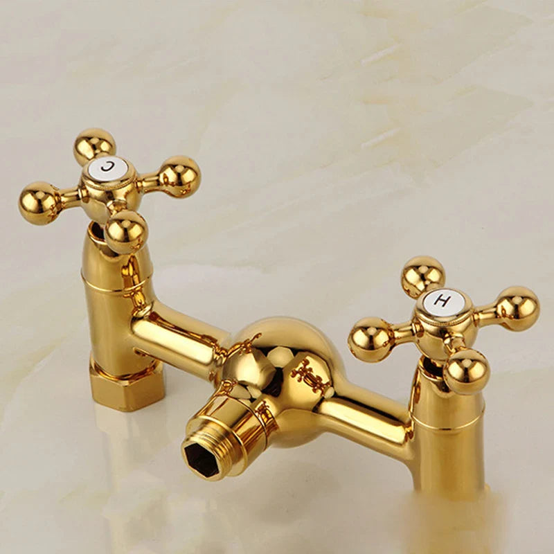 Afralia™ Classic Gold Brass Bathroom Shower Faucet Set with Wall-Mounted Dual Handle