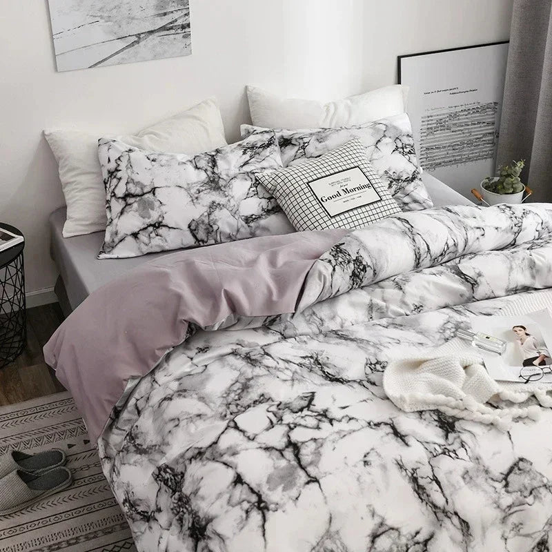 Afralia™ Marble Print Duvet Cover Set for Queen/King Size Beds, Soft Brushed Fabric