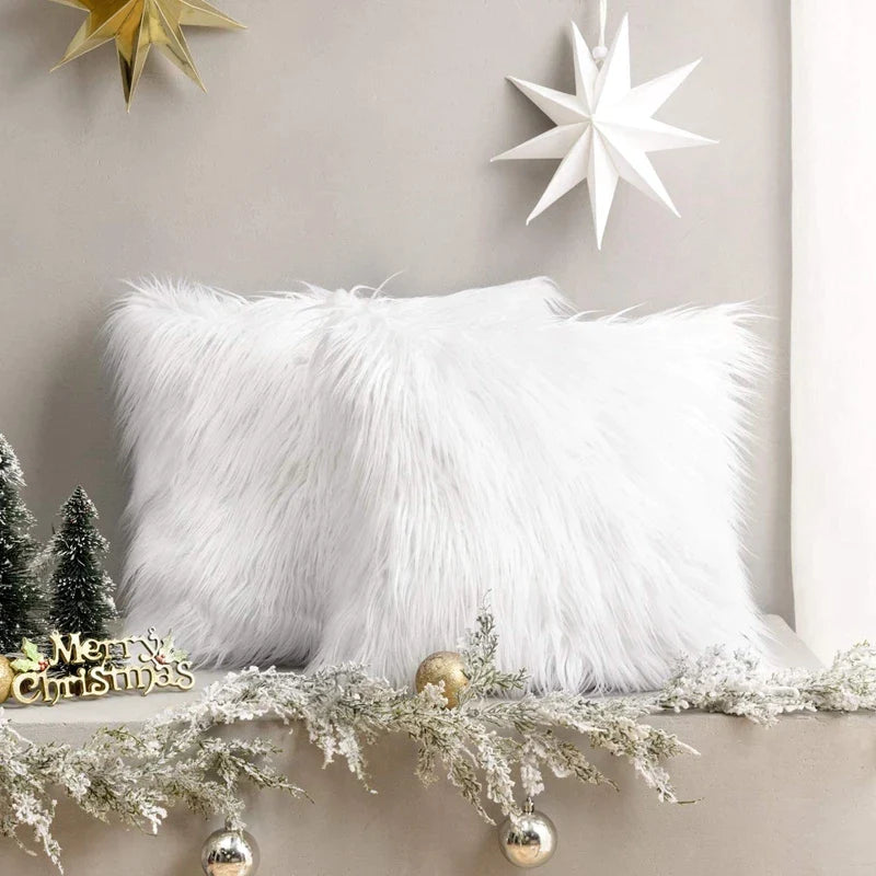 Afralia™ White Faux Fur Decorative Pillow Covers; Luxury Soft Cushion Covers for Bed/Couch