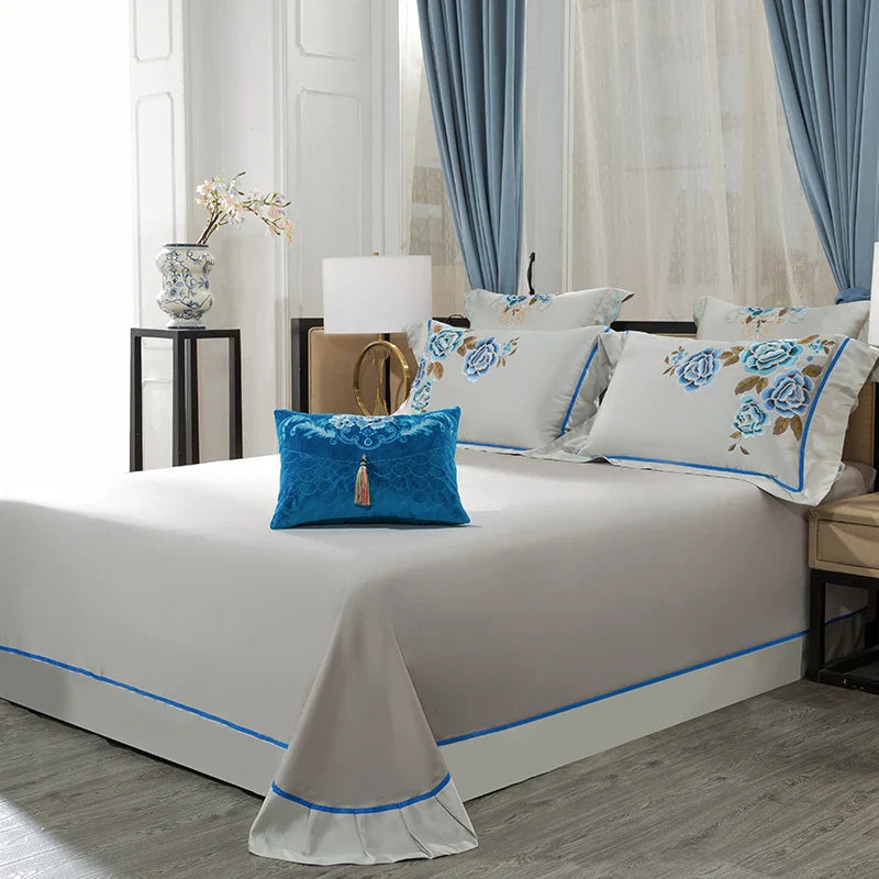 Afralia™ 200S Embroidery Egyptian Cotton Bedding Set for Queen King Linens