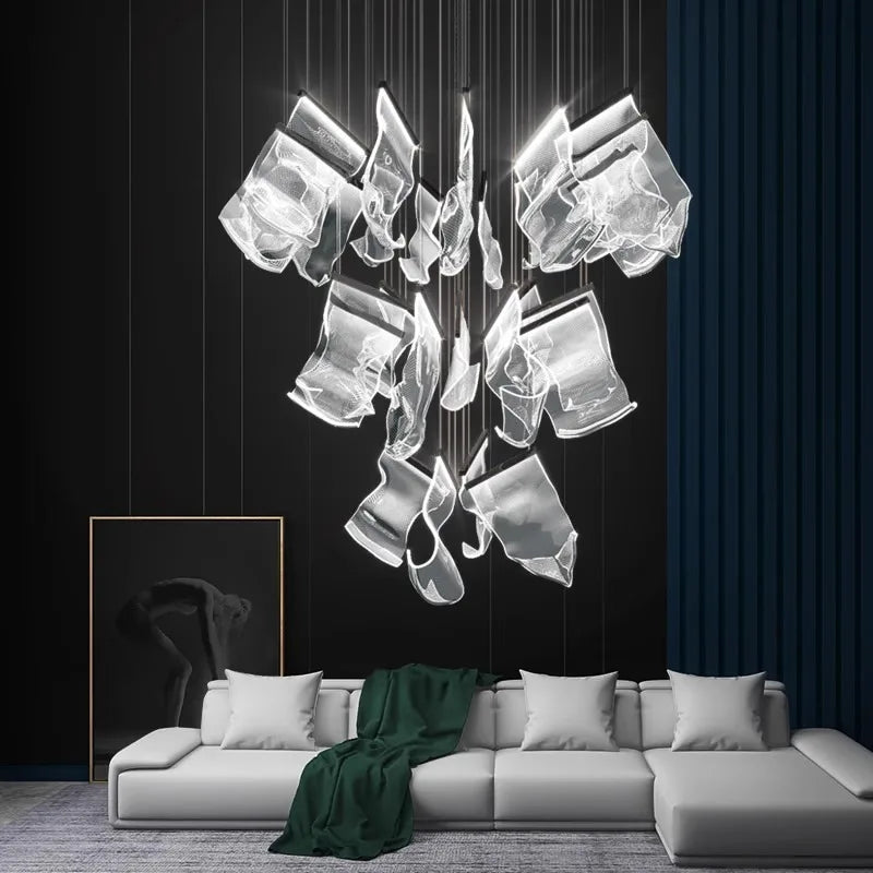 Afralia™ Crystal Chandelier Stair Pendant Lamp Living Room Lighting