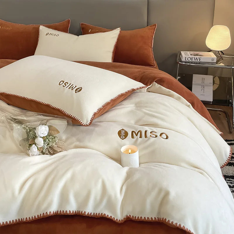 Afralia™ Winter Warm Coral Velvet King Size Bedding Set