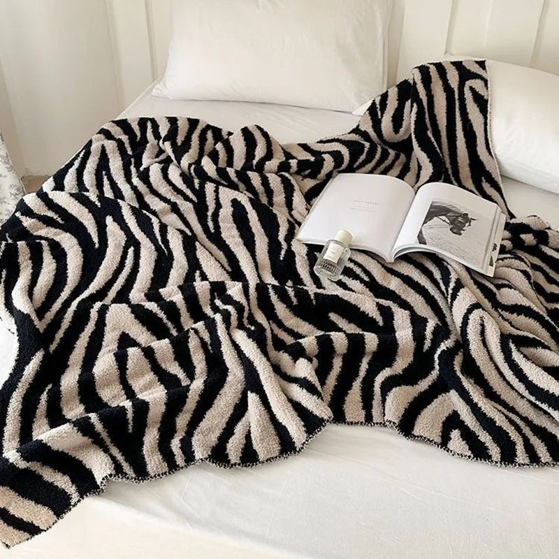 Afralia™ Zebra Patterned Sofa Knitted Flannel Blanket: Soft and Luxurious for Home and Hotel