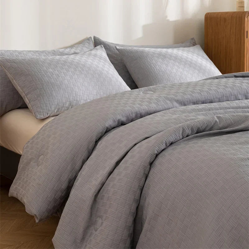 Afralia™ Waffle Grid Queen Duvet Set: Soft, Breathable, Durable Comforter with Pillowcase - Spring/Autumn