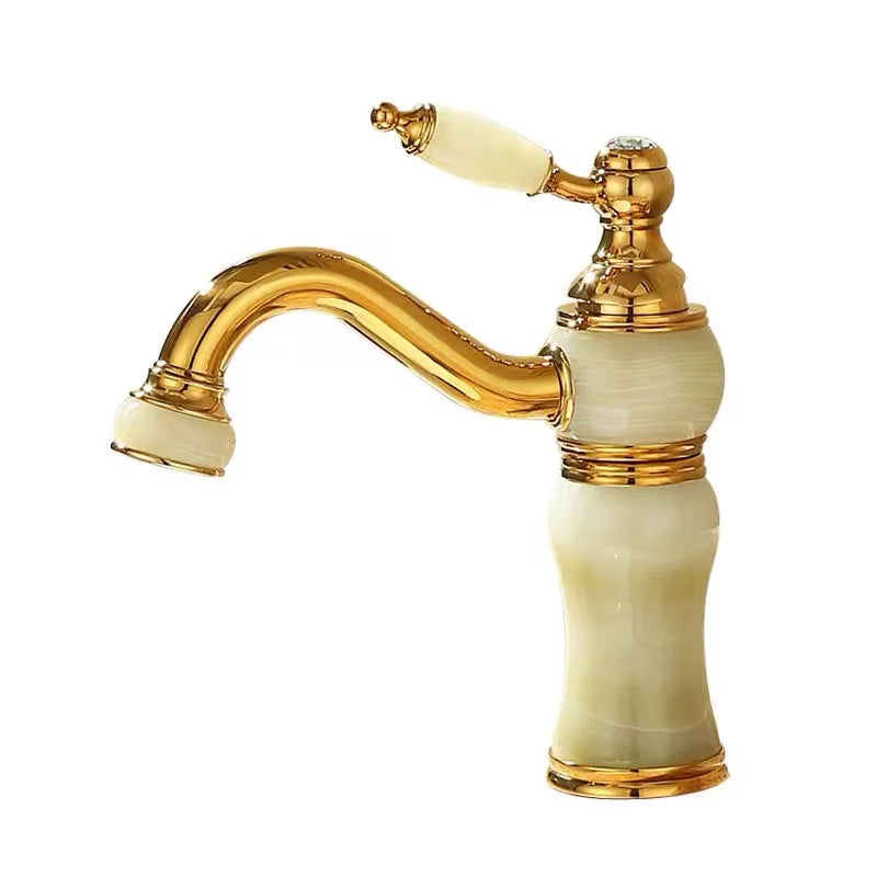 Afralia™ Brass and Jade Bathroom Basin Sink Faucet Gold Mixer Tap
